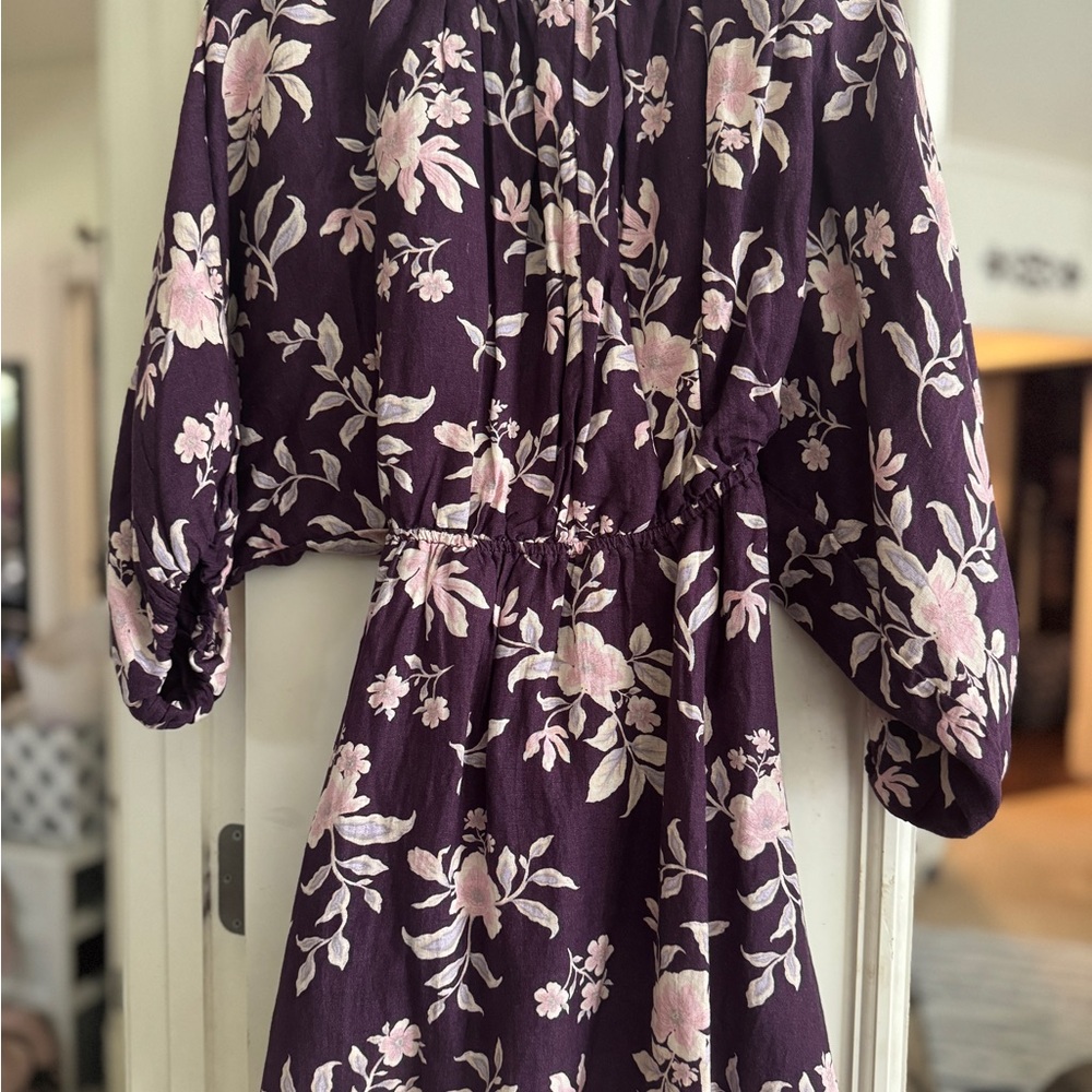 Free People Floral Linen Blend Babydoll Mini Dress NWT XS Purple Boho - Picture 5 of 14